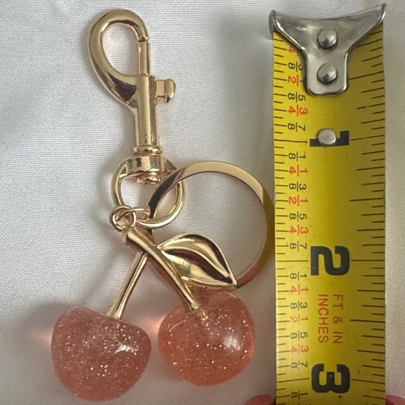 Gold and Pink Cherry NWT Sparkling Bag Charm - Picture 3 of 3